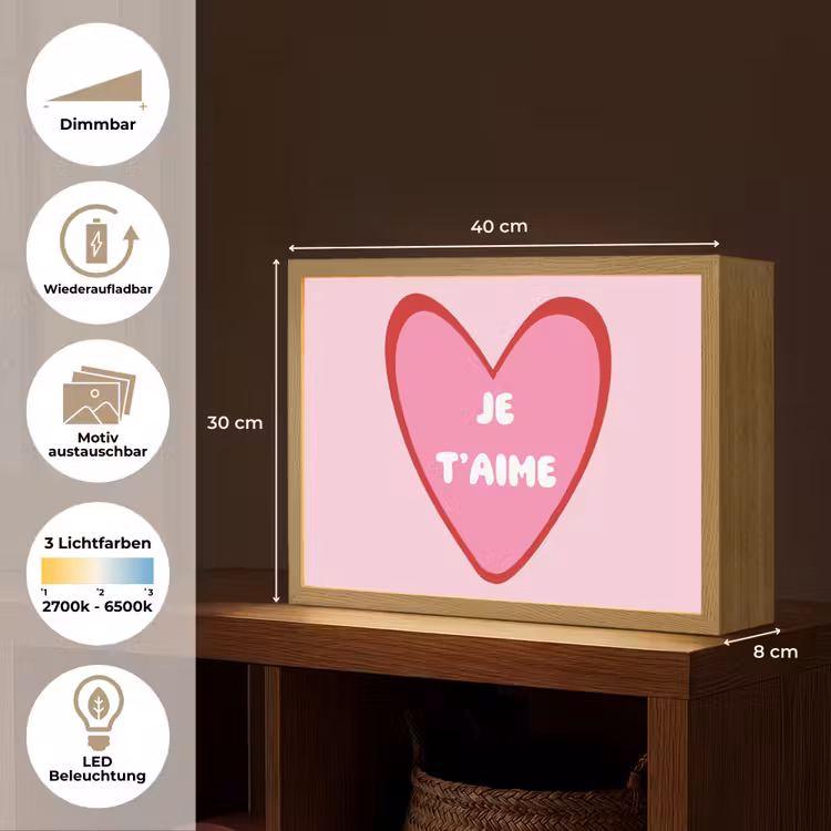 Hart - Frans - Valentijn - Roze Light Box met batterij (Wandlamp) middel -USP_websiteoverzichtDE
