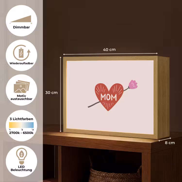 Hart - Rood - Bloem - Moeder Light Box met batterij (Wandlamp) middel -USP_websiteoverzichtDE