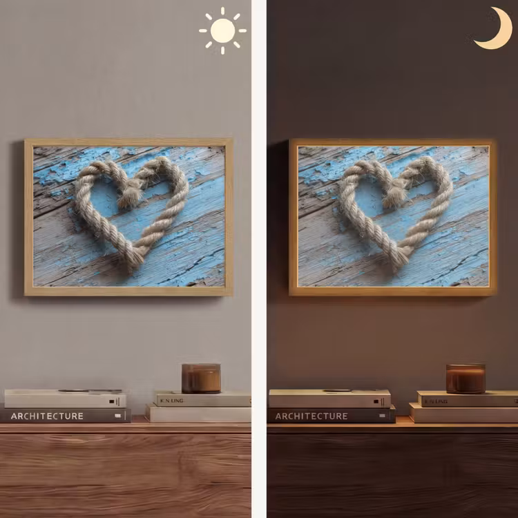 Hart - Touw - Hout - Rustiek Light Box met batterij (Wandlamp) middel -sfeer3