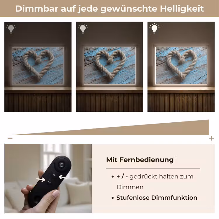 Hart - Touw - Hout - Rustiek Light Box met batterij (Wandlamp) middel -USP_dimbaarDE