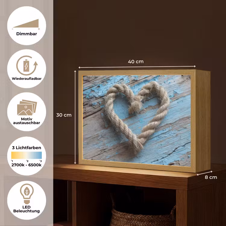 Hart - Touw - Hout - Rustiek Light Box met batterij (Wandlamp) middel -USP_websiteoverzichtDE