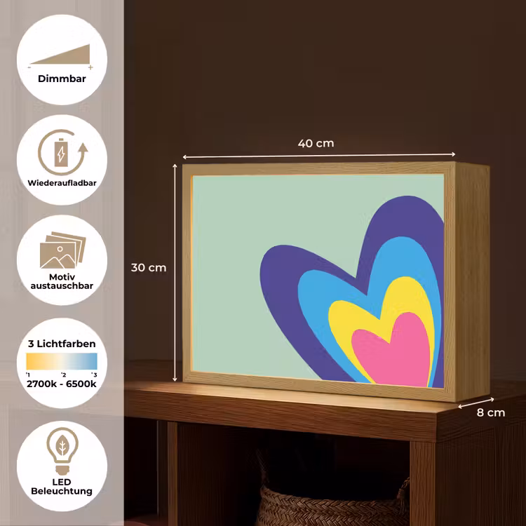 Hartjes - Kleurrijk - Valentijn Light Box met batterij (Wandlamp) middel -USP_websiteoverzichtDE