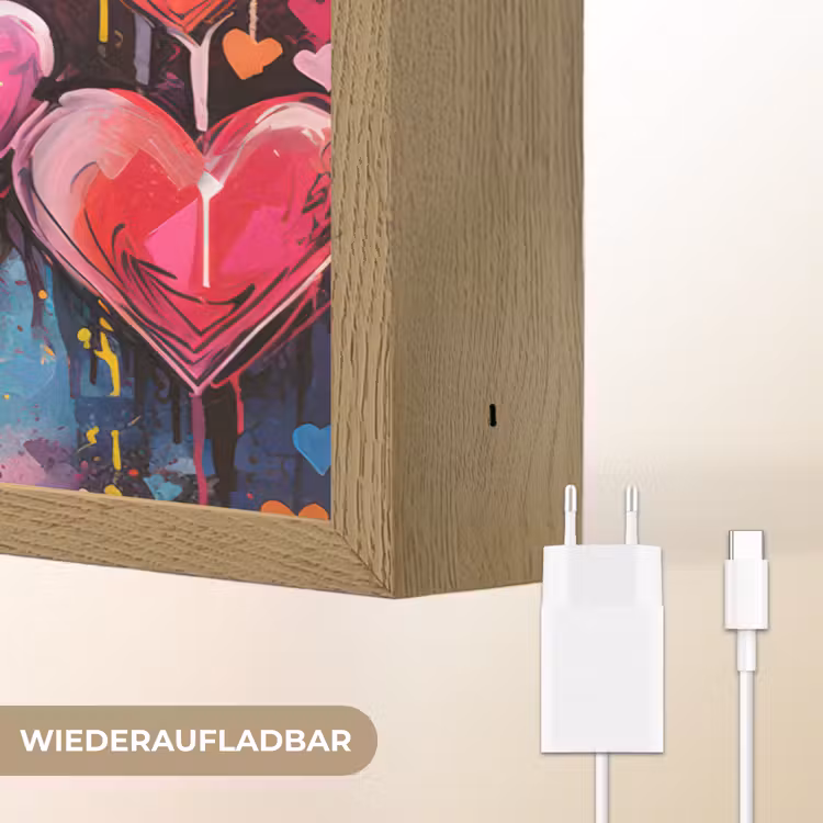Hartjes - Kleuren - Kunst - Liefde Light Box met batterij (Wandlamp) middel -USP_websiteoplaadbaarDE