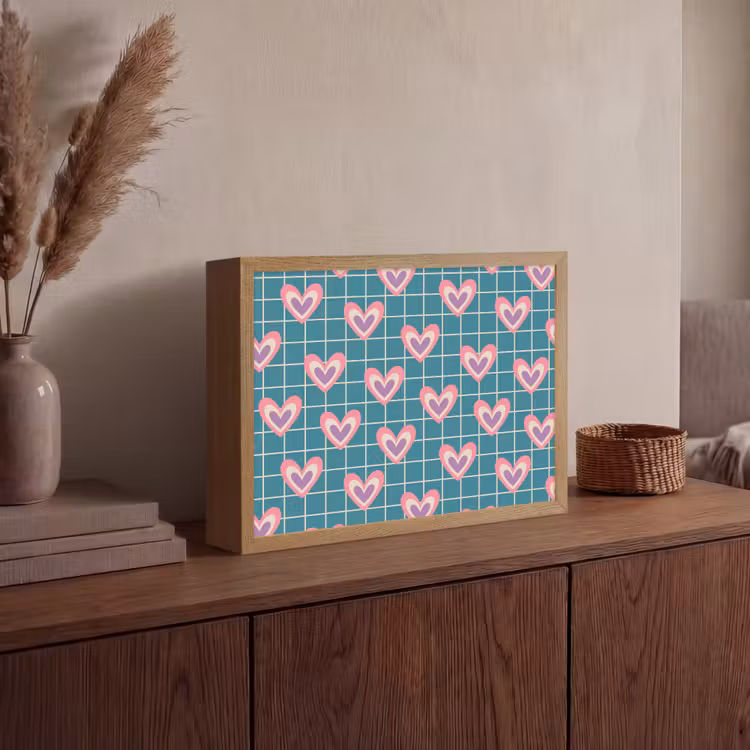 Hartjes - Raster - Patroon - Blauw Light Box met batterij (Wandlamp) middel 907 -sfeer2