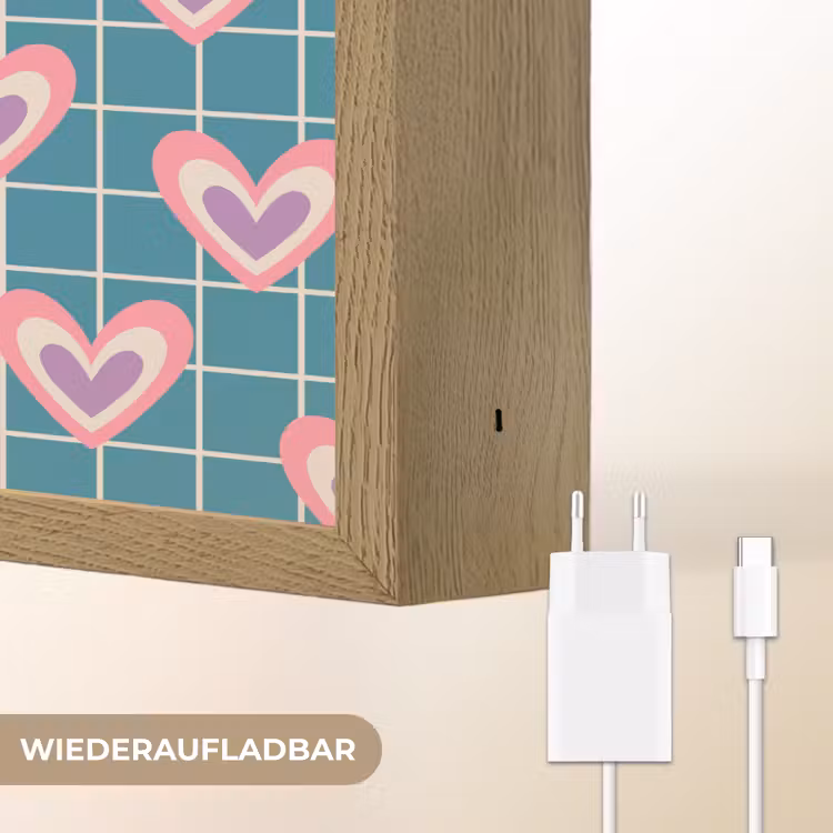 Hartjes - Raster - Patroon - Blauw Light Box met batterij (Wandlamp) middel 907 -USP_websiteoplaadbaarDE