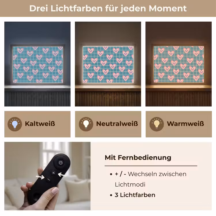 Hartjes - Raster - Patroon - Blauw Light Box met batterij (Wandlamp) middel 907 -USP_lichtkleurDE