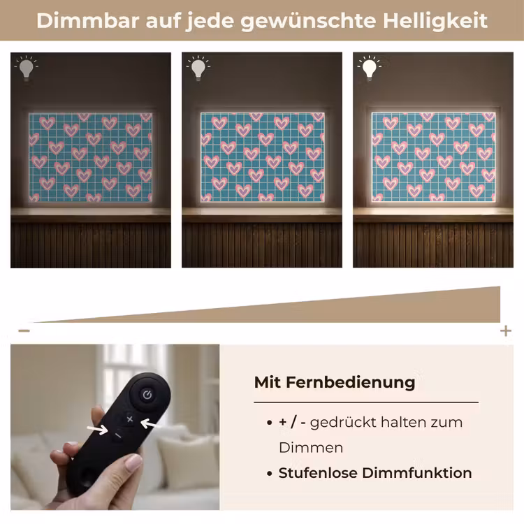 Hartjes - Raster - Patroon - Blauw Light Box met batterij (Wandlamp) middel 907 -USP_dimbaarDE