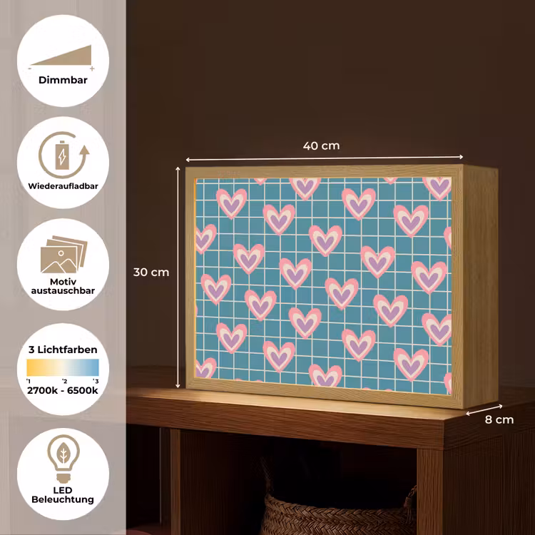 Hartjes - Raster - Patroon - Blauw Light Box met batterij (Wandlamp) middel 907 -USP_websiteoverzichtDE