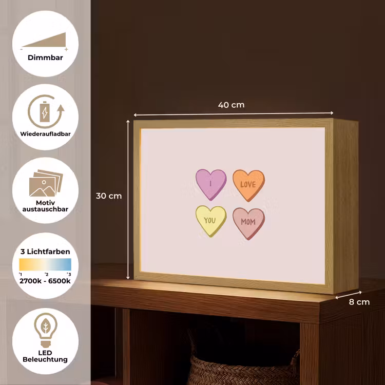 Hartjes - Pastel - Liefde - Moeder Light Box met batterij (Wandlamp) middel -USP_websiteoverzichtDE