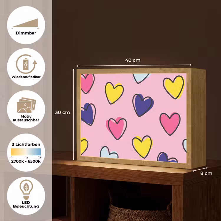 Hartjes - Valentijn - Patroon - Kleurrijk Light Box met batterij (Wandlamp) middel -USP_websiteoverzichtDE