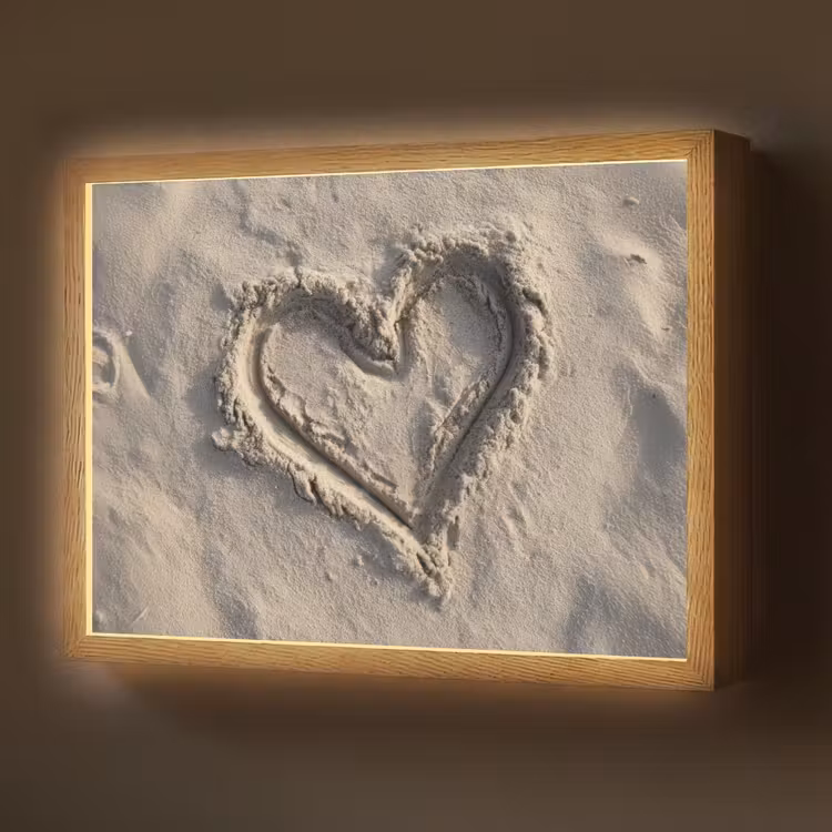 Hartvorm - Getekend - Beige - Zand Light Box met batterij (Wandlamp) middel -z3d_website