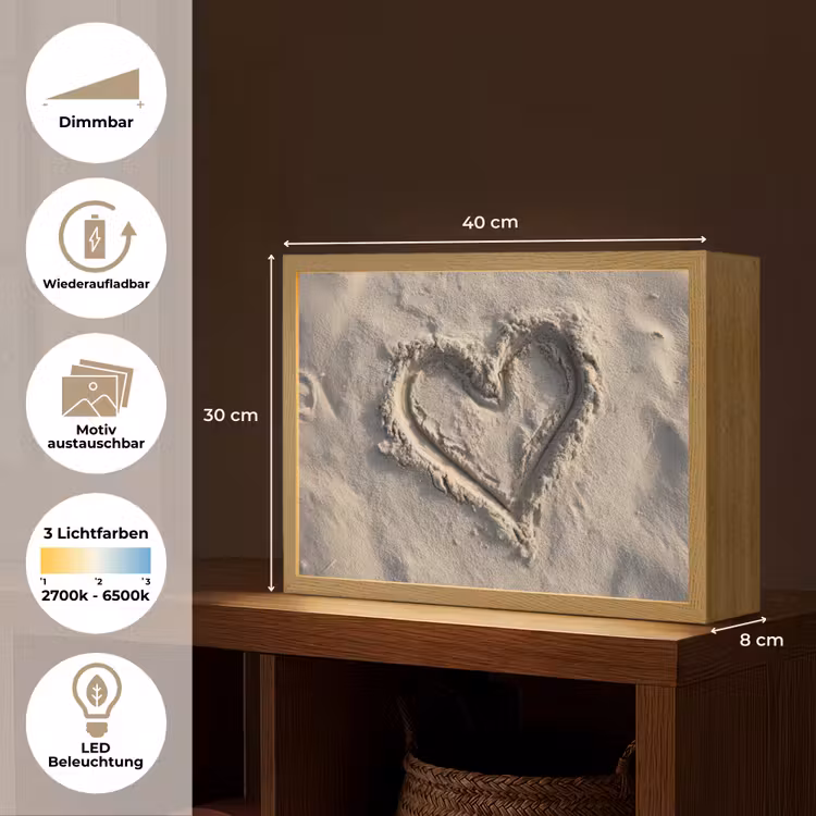 Hartvorm - Getekend - Beige - Zand Light Box met batterij (Wandlamp) middel -USP_websiteoverzichtDE