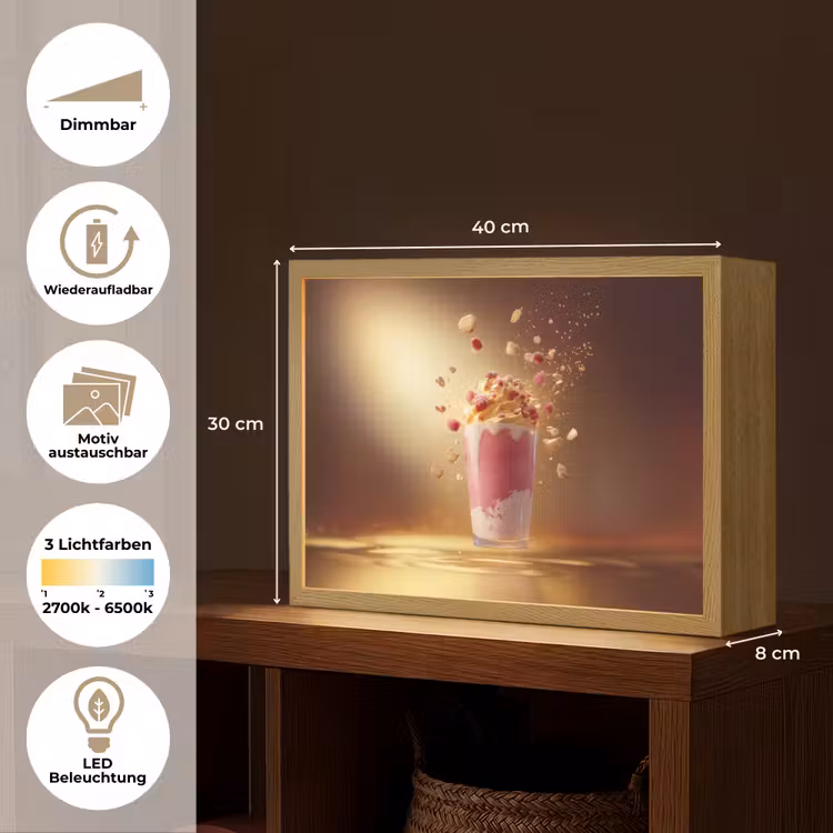 Framboos - Smoothie - Drinken - Roze Light Box met batterij (Wandlamp) middel -USP_websiteoverzichtDE
