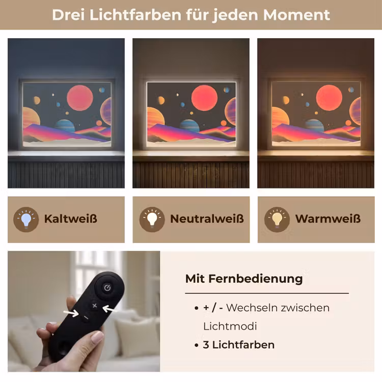 Hemel - Planeten - Felgekleurd Light Box met batterij (Wandlamp) middel -USP_lichtkleurDE