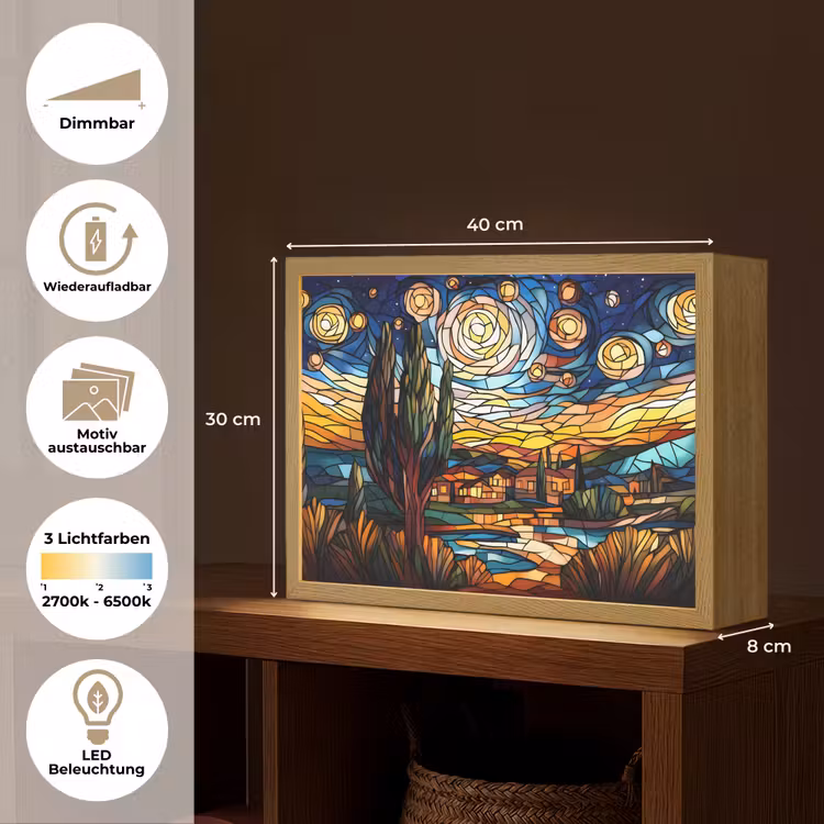 Hemel - Sterren - Mozaïek - Huizen Light Box met batterij (Wandlamp) middel -USP_websiteoverzichtDE