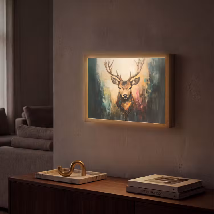 Hert - Geverfd - Gewei - Bruin Light Box met batterij (Wandlamp) middel -sfeer1