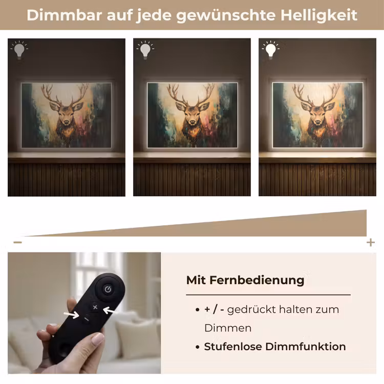 Hert - Geverfd - Gewei - Bruin Light Box met batterij (Wandlamp) middel -USP_dimbaarDE