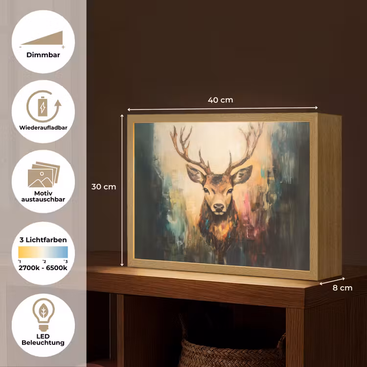 Hert - Geverfd - Gewei - Bruin Light Box met batterij (Wandlamp) middel -USP_websiteoverzichtDE