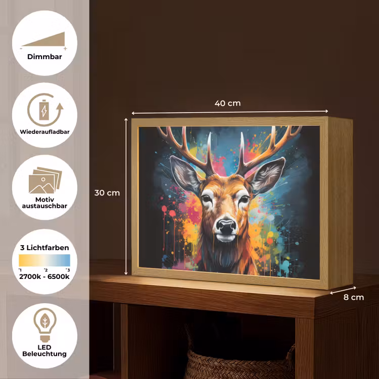 Hert - Graffiti - Dieren - Kleuren Light Box met batterij (Wandlamp) middel -USP_websiteoverzichtDE