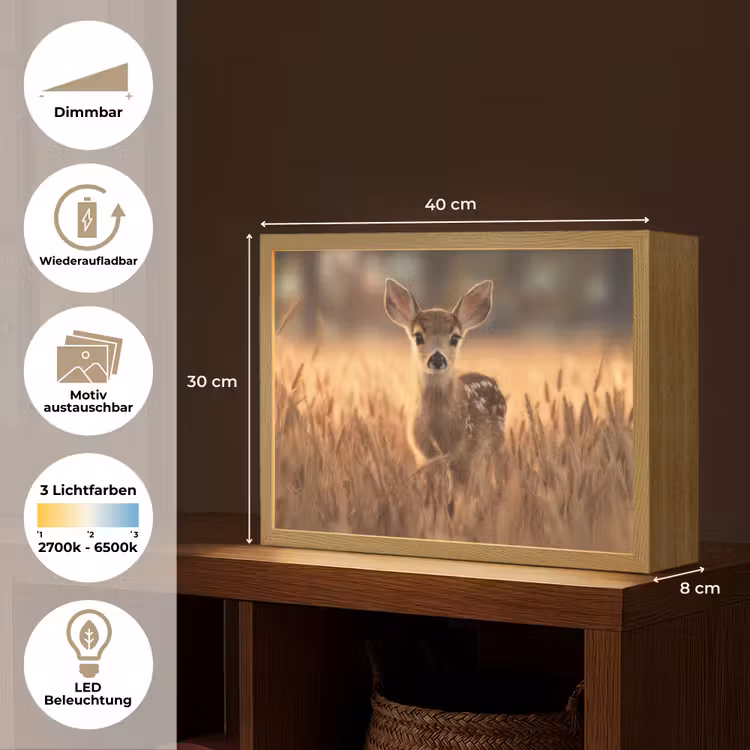 Hert - Graanveld - Bruin Light Box met batterij (Wandlamp) middel -USP_websiteoverzichtDE