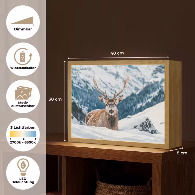 Hert - Landschap - Winter - Natuur - Dieren - Bergen Light Box met batterij (Wandlamp) middel -USP_websiteoverzichtDE