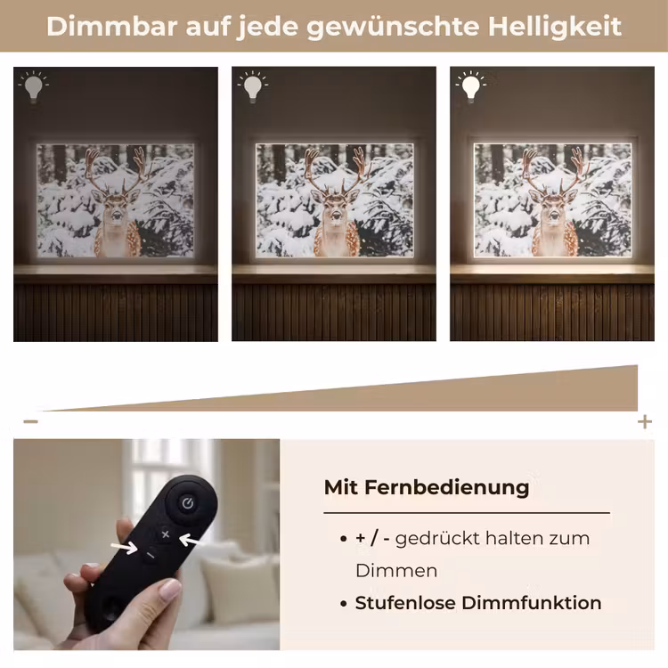 Hert - Sneeuw - Winter - Bos - Dieren Light Box met batterij (Wandlamp) middel -USP_dimbaarDE