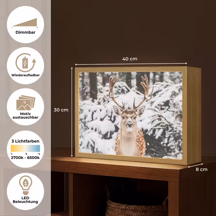 Hert - Sneeuw - Winter - Bos - Dieren Light Box met batterij (Wandlamp) middel -USP_websiteoverzichtDE