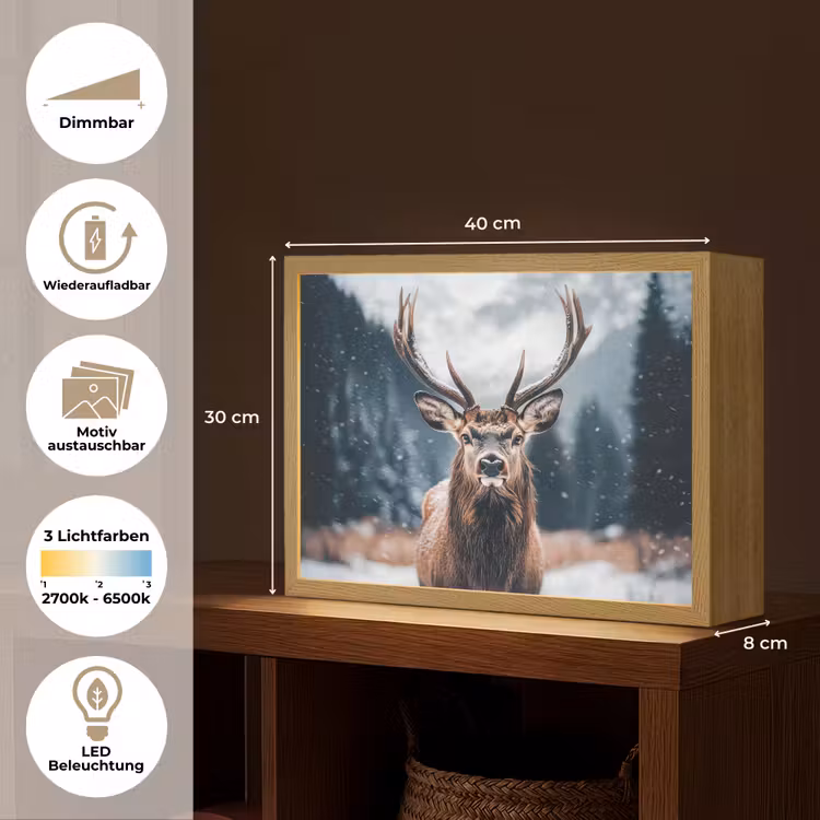 Hert - Dieren - Landschap - Winter - Sneeuw Light Box met batterij (Wandlamp) middel -USP_websiteoverzichtDE