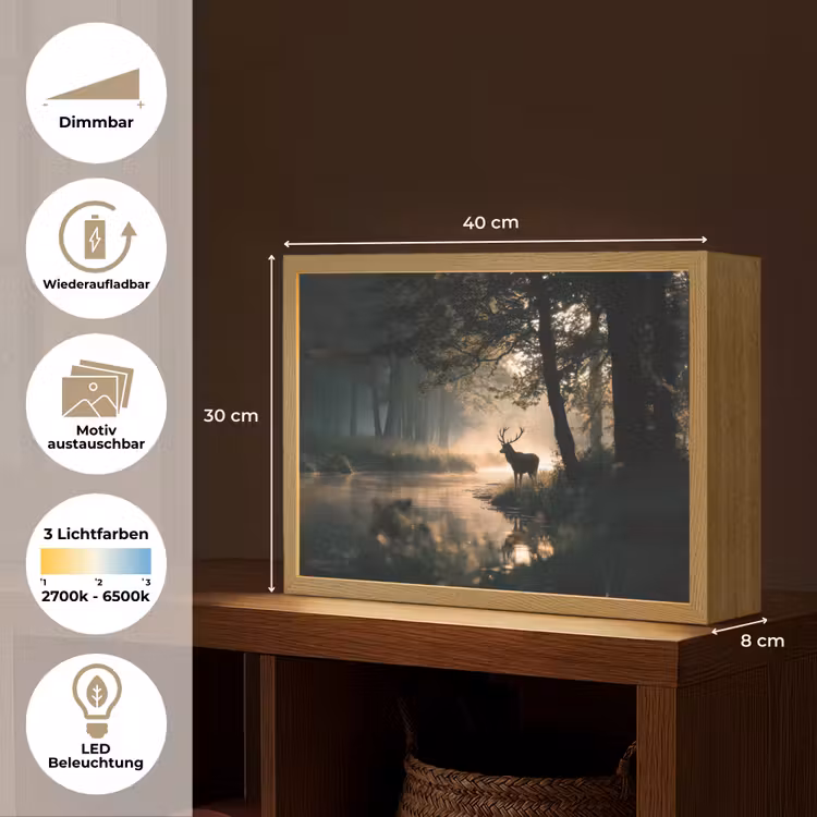 Hert - Bosbeek - Mystiek Light Box met batterij (Wandlamp) middel -USP_websiteoverzichtDE