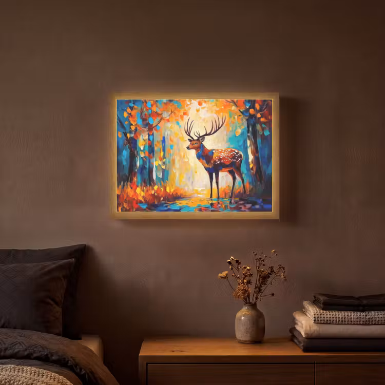 Hert - Bosdieren - Natuur - Kunst Light Box met batterij (Wandlamp) middel -sfeer4