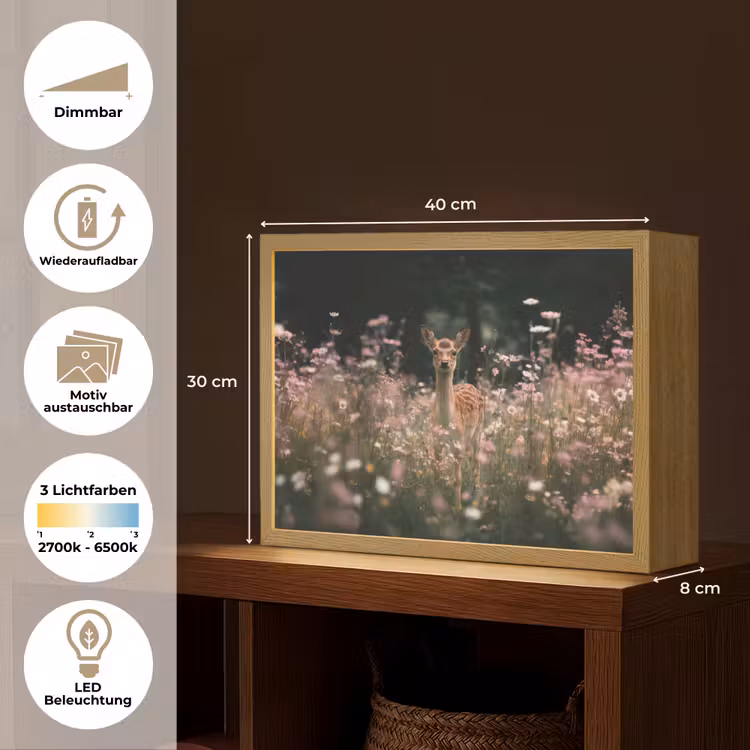 Hert - Wilde bloemen - Bos Light Box met batterij (Wandlamp) middel -USP_websiteoverzichtDE