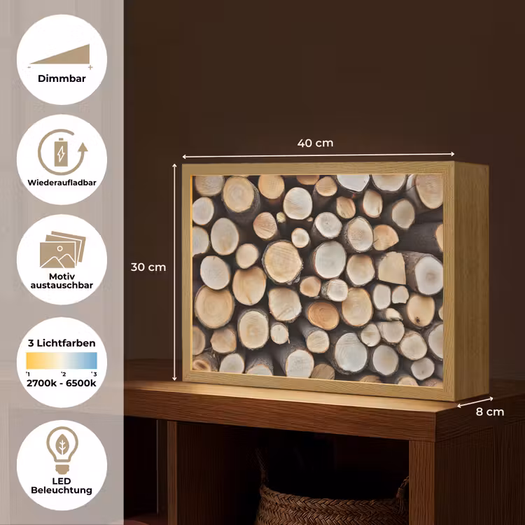 Hout - Boomstammen - Textuur Light Box met batterij (Wandlamp) middel -USP_websiteoverzichtDE