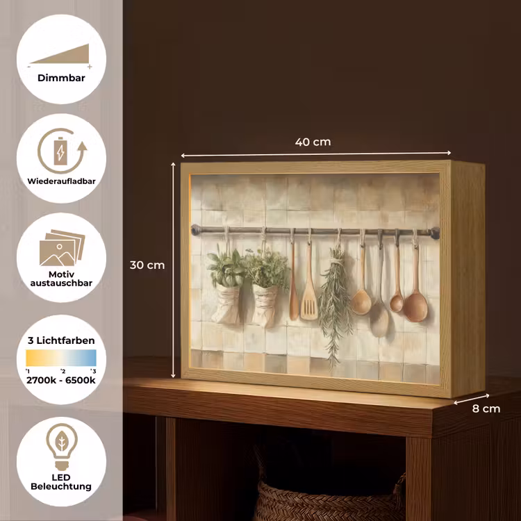 Hout - Keukengerei - Stilleven - Tegels Light Box met batterij (Wandlamp) middel -USP_websiteoverzichtDE