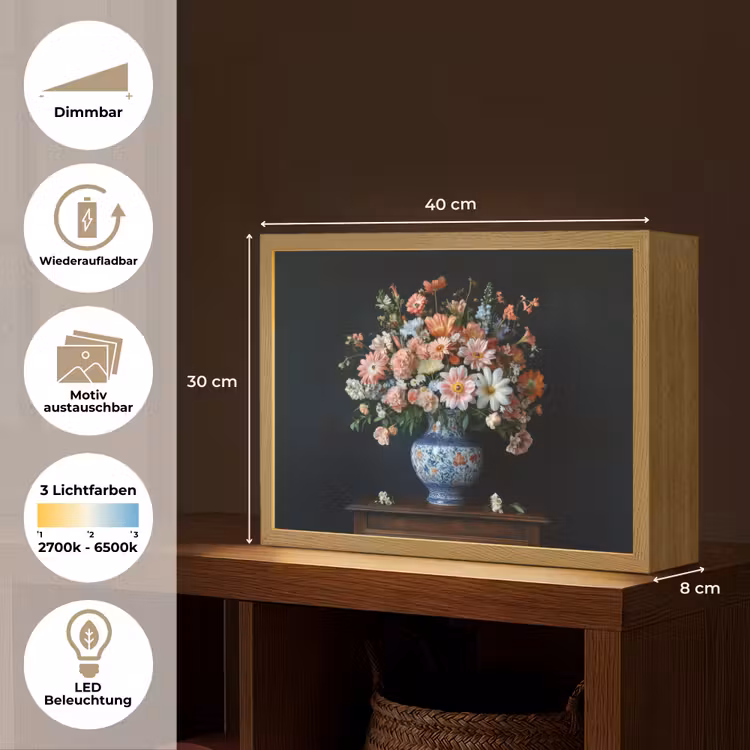 Hout - Vaas - Kleuren - Bloemen Light Box met batterij (Wandlamp) middel -USP_websiteoverzichtDE