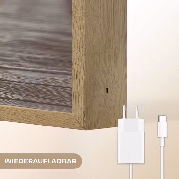 Houten steiger - Helderblauwe lucht Light Box met batterij (Wandlamp) middel -USP_websiteoplaadbaarDE