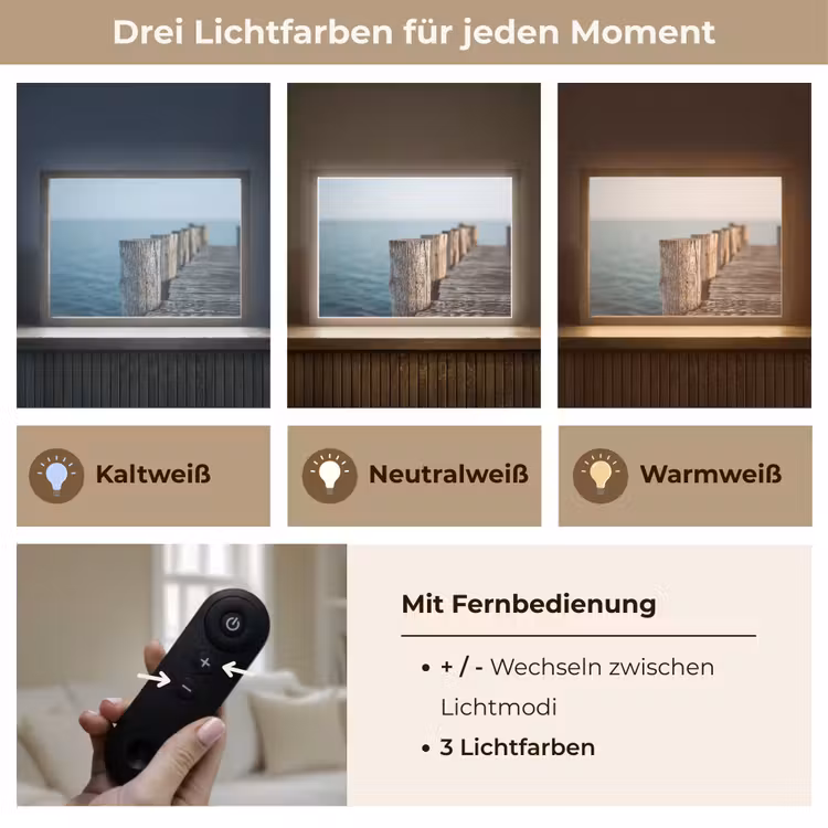 Houten steiger - Helderblauwe lucht Light Box met batterij (Wandlamp) middel -USP_lichtkleurDE