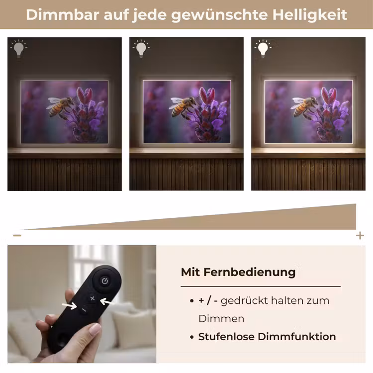 Honingbij - Paarse bloemen - Details Light Box met batterij (Wandlamp) middel -USP_dimbaarDE