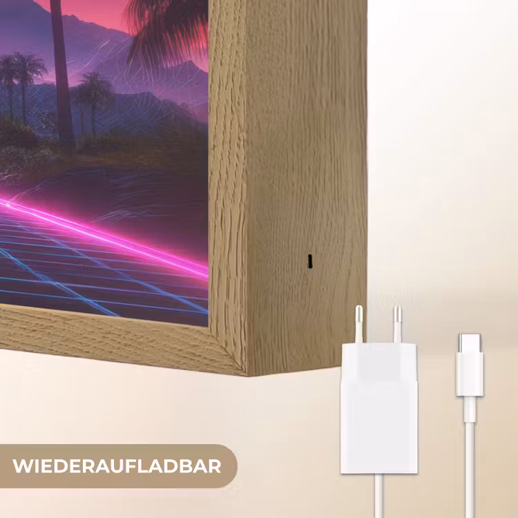 Horizon - Palmbomen - Bergen - Geel Light Box met batterij (Wandlamp) middel -USP_websiteoplaadbaarDE