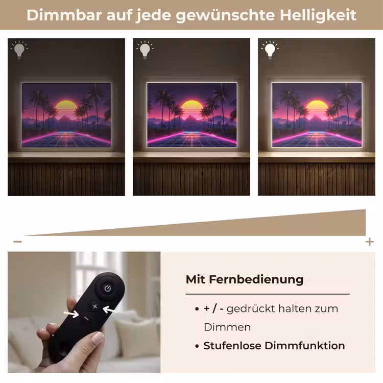 Horizon - Palmbomen - Bergen - Geel Light Box met batterij (Wandlamp) middel -USP_dimbaarDE