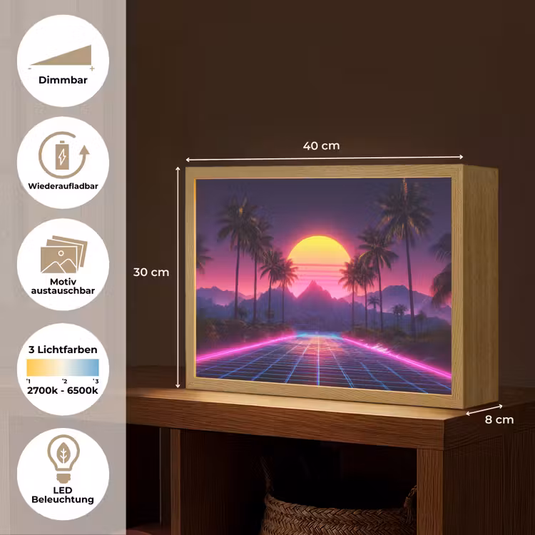 Horizon - Palmbomen - Bergen - Geel Light Box met batterij (Wandlamp) middel -USP_websiteoverzichtDE