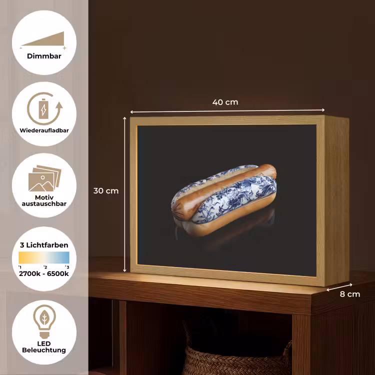 Hotdog - Porselein - Delfts blauw - Eten Light Box met batterij (Wandlamp) middel -USP_websiteoverzichtDE