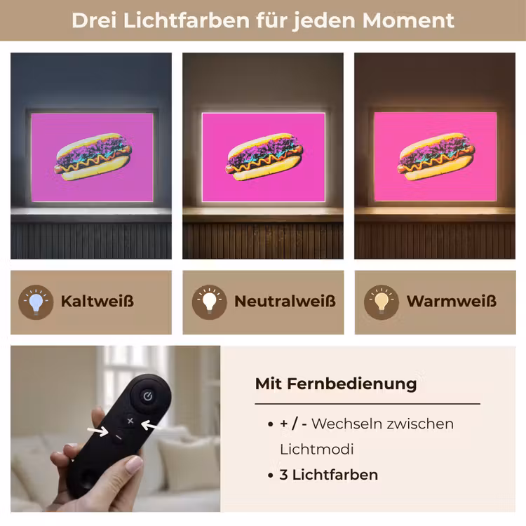 Hotdog - Roze - Retro Light Box met batterij (Wandlamp) middel -USP_lichtkleurDE