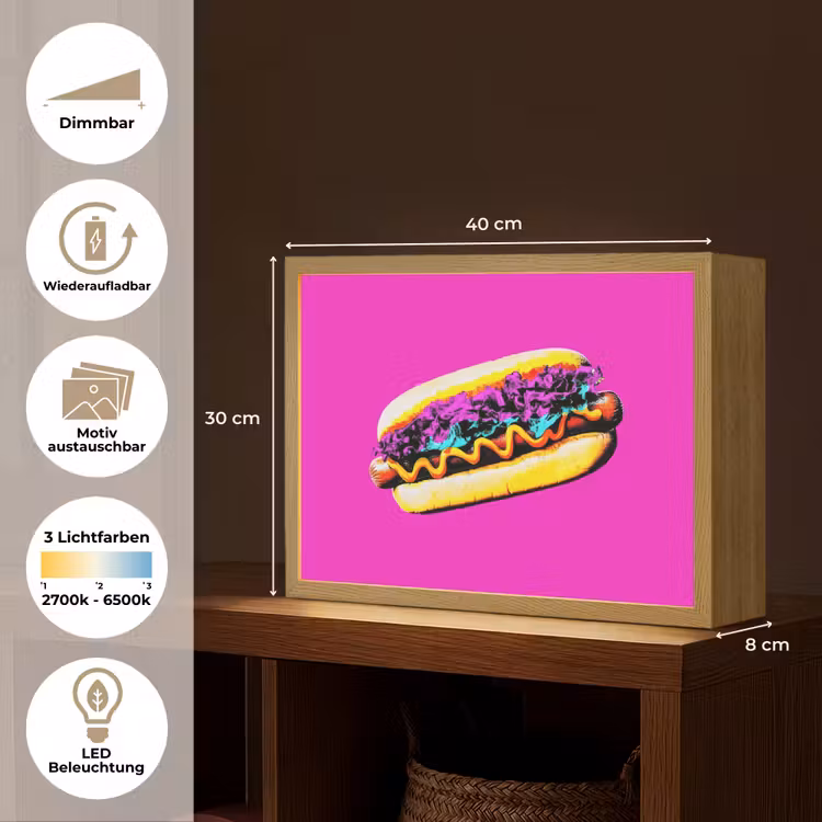 Hotdog - Roze - Retro Light Box met batterij (Wandlamp) middel -USP_websiteoverzichtDE