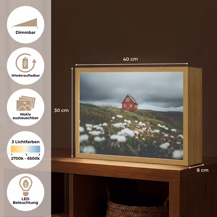 Heuvel - Huisje - Bloemen - Wit Light Box met batterij (Wandlamp) middel -USP_websiteoverzichtDE