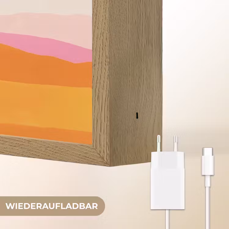 Heuvels - Oranje - Zon - Abstract Light Box met batterij (Wandlamp) middel -USP_websiteoplaadbaarDE