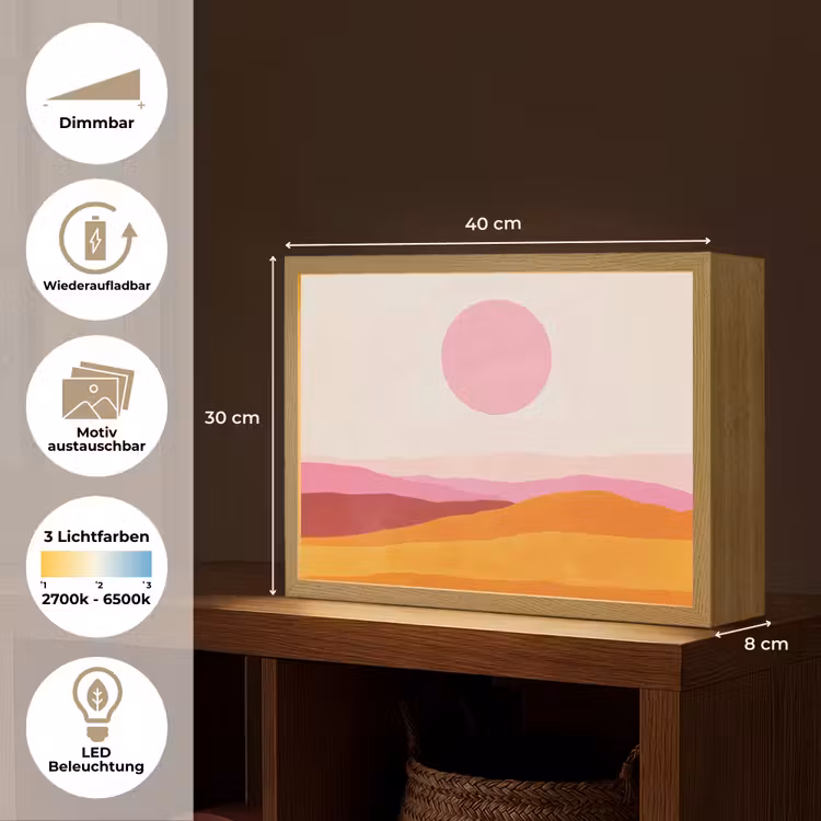 Heuvels - Oranje - Zon - Abstract Light Box met batterij (Wandlamp) middel -USP_websiteoverzichtDE