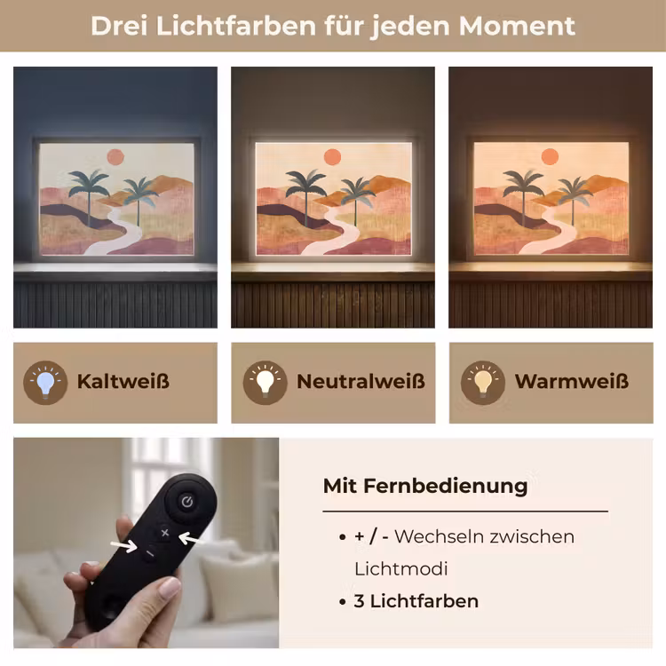 Heuvels - Palmbomen - Abstract Light Box met batterij (Wandlamp) middel -USP_lichtkleurDE