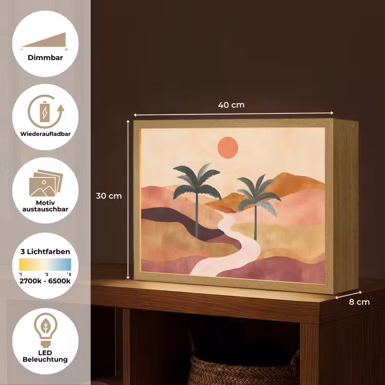 Heuvels - Palmbomen - Abstract Light Box met batterij (Wandlamp) middel -USP_websiteoverzichtDE