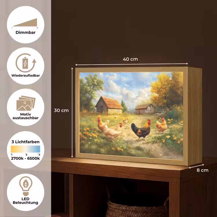 Kippen - Landelijke rust - Natuur Light Box met batterij (Wandlamp) middel -USP_websiteoverzichtDE