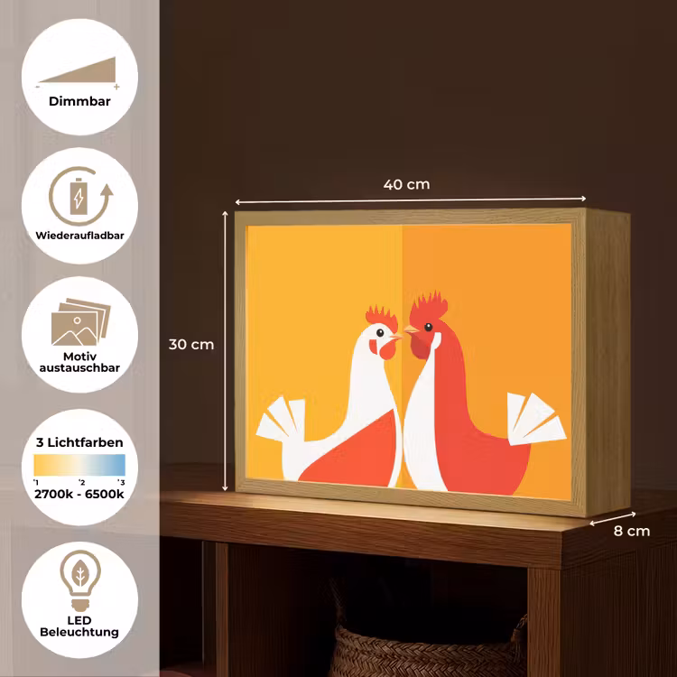 Kippen - Oranje - Vlakken Light Box met batterij (Wandlamp) middel -USP_websiteoverzichtDE